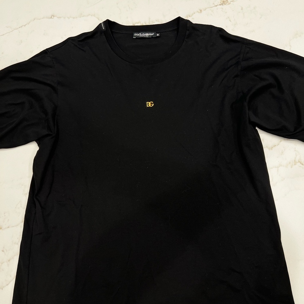 Dolce & Gabbana Black Long Sleeve Tee with Gold Logo